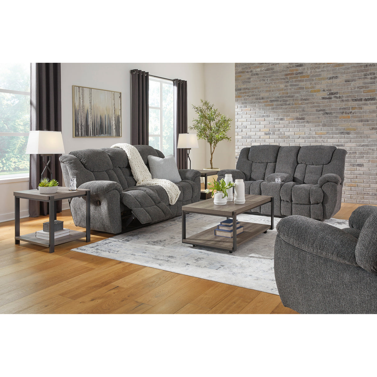 Room setting 2 featuring Foreside Charcoal Reclining Sofa