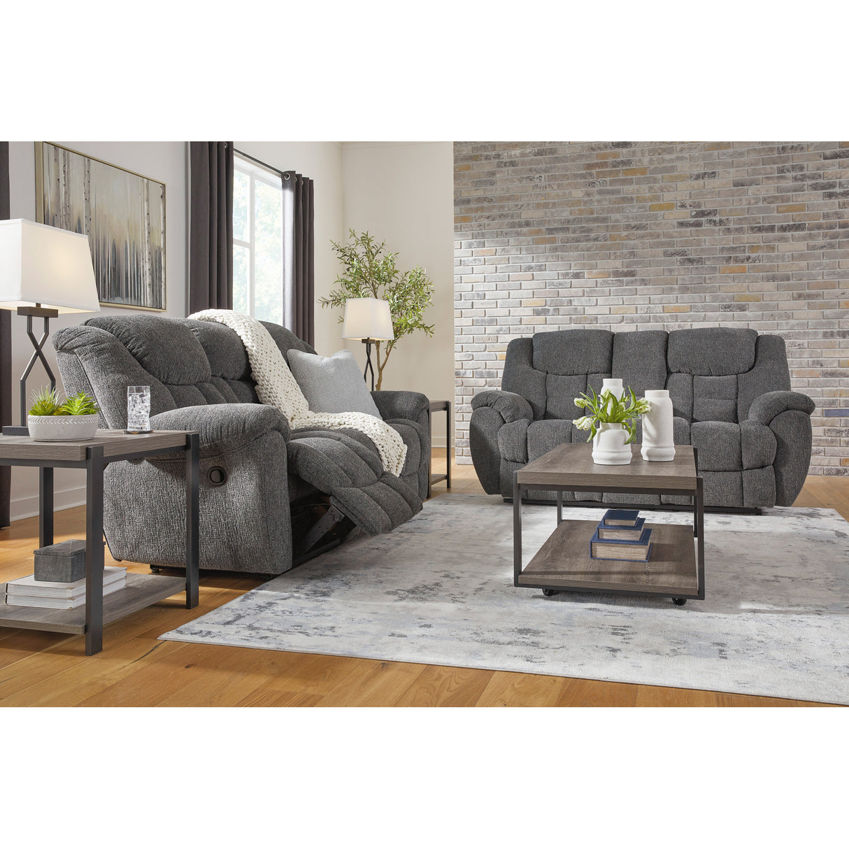 Room setting 3 featuring Foreside Charcoal Reclining Sofa