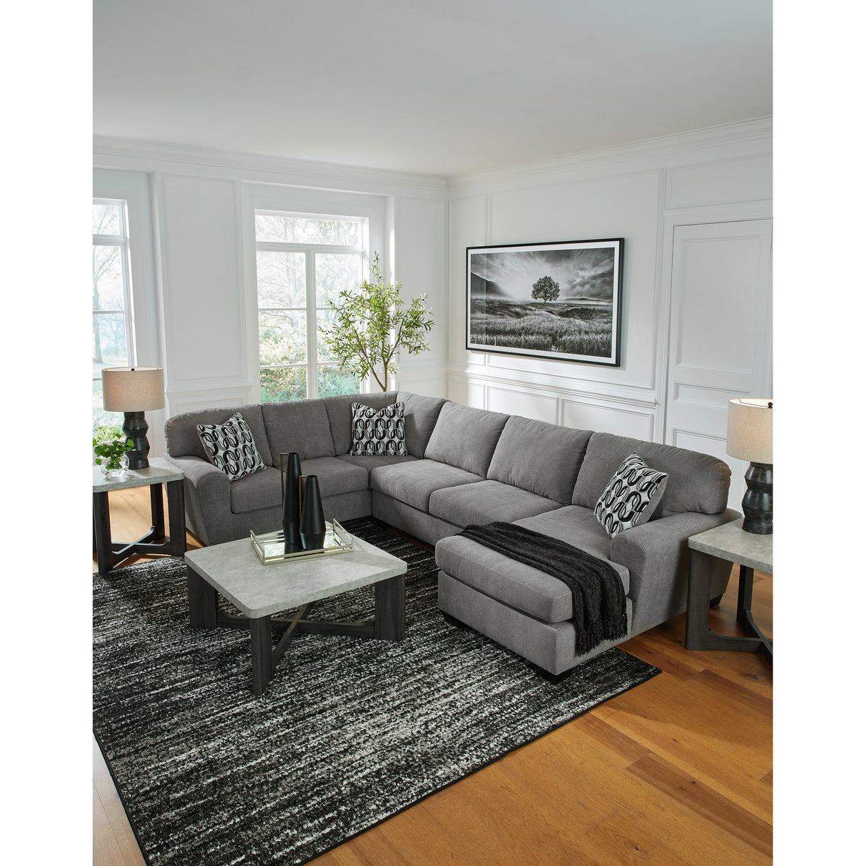 Room setting 4 featuring Birkdale Court Gray 3 Piece Right Chaise Sectional