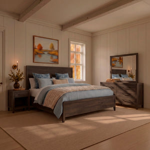 A room setting featuring Norwich Rustic Driftwood Oak Nightstand