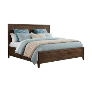 Front right view of Norwich Rustic Driftwood Oak King Panel Bed