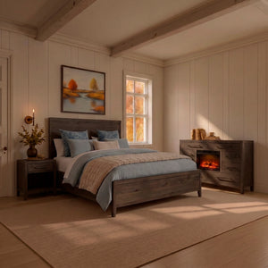 Room setting 2 featuring Norwich Rustic Driftwood Oak King 4 Piece Panel Room Group