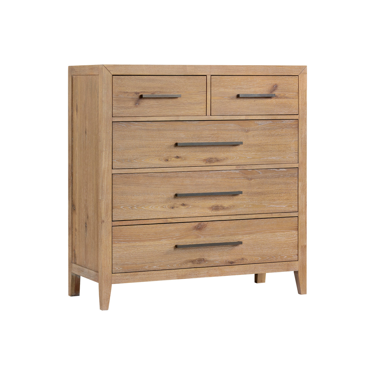 Front right view of Norwich Rustic Antique Oak 5 Drawer Chest