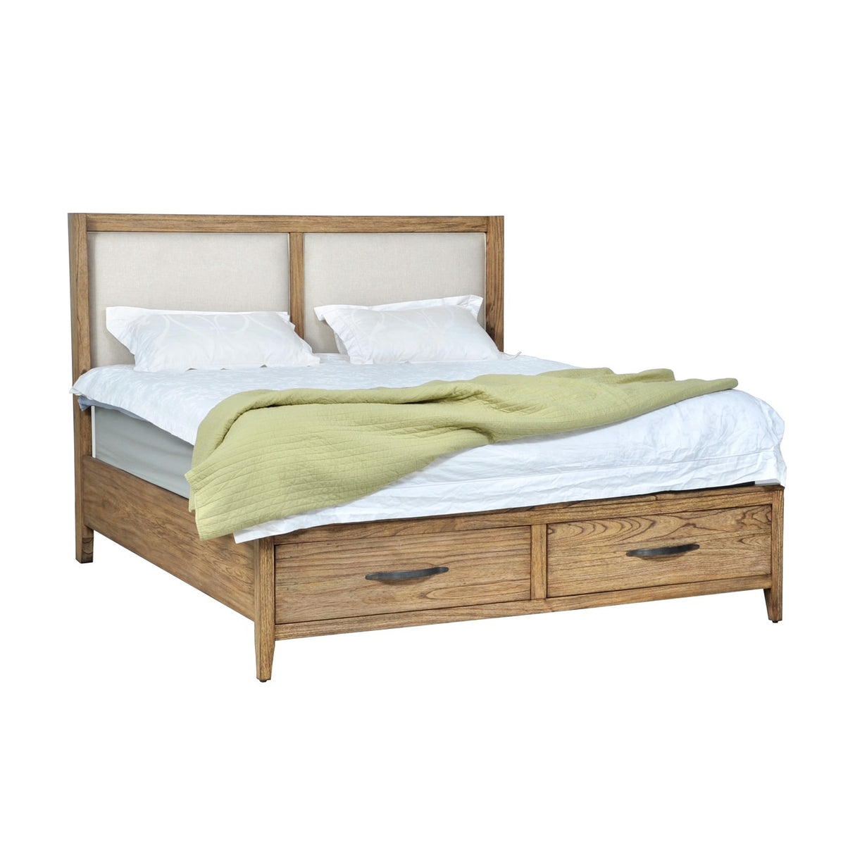 Front right view of Belgium Sandrift Queen Storage Bed