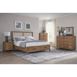 A room setting featuring Belgium Sandrift 5 Drawer Tall Chest