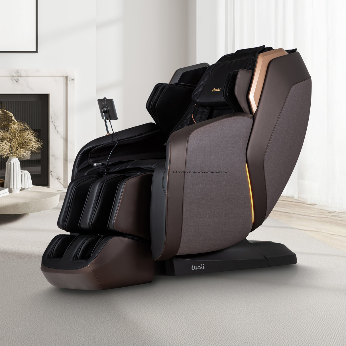 A room setting featuring Duke XL Brown Massage Chair
