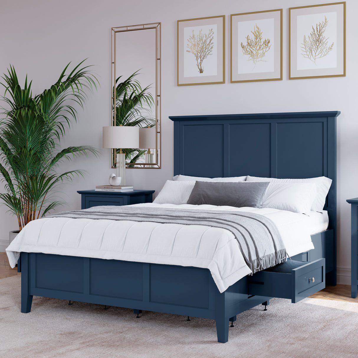 A room setting featuring Grace Blueberry King Storage Bed