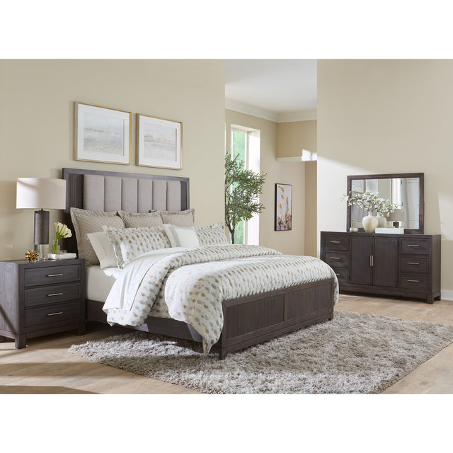 A room setting featuring Modern Edge Caffe Queen 4 Piece Upholstered Room Group
