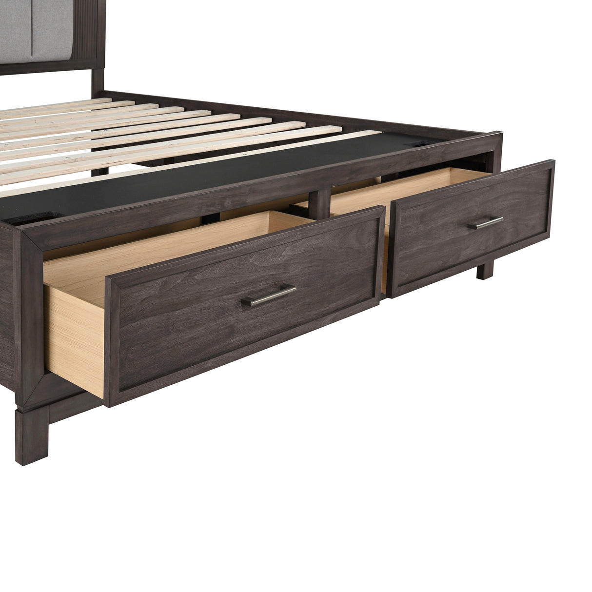 Detail view of Modern Edge Caffe Queen Upholstered Storage Bed