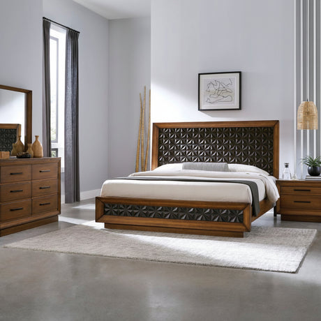 A room setting featuring Black Diamond Casual Honey Queen 4 Piece Panel Room Group