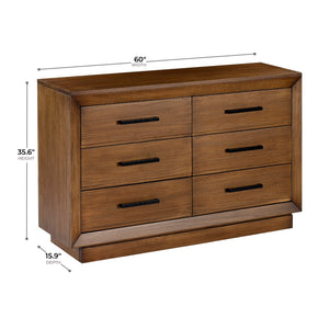 Detail image of Black Diamond Casual Honey Dresser with overlay of product dimensions