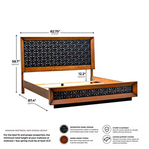 Detail image of Black Diamond Casual Honey King Panel Bed with overlay of product dimensions