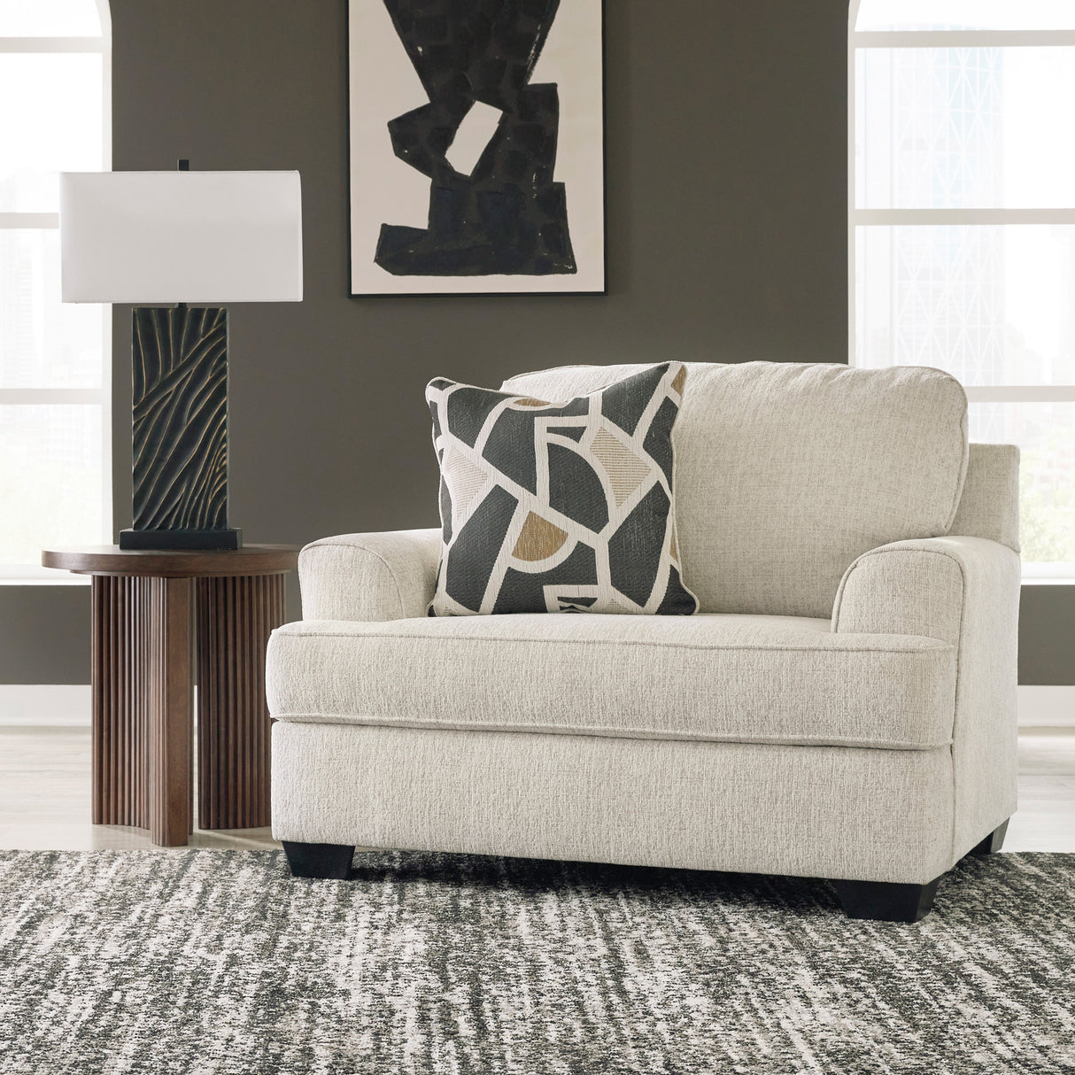 A room setting featuring Heartcort Quartz Oversized Chair and a Half