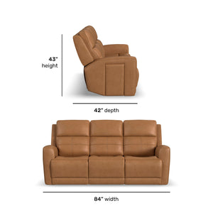 Detail image of Everest Oakridge Power Reclining Sofa with overlay of product dimensions