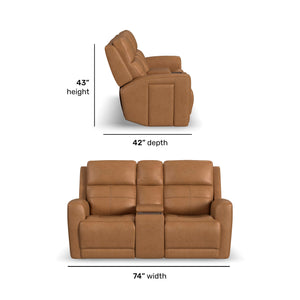 Detail image of Everest Oakridge Power Reclining Console Loveseat with overlay of product dimensions