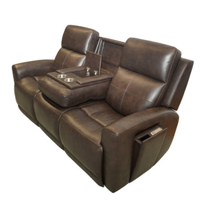 Front left view of Everest Rustic Brown Power Reclining Sofa