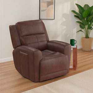 A room setting featuring Everest Rustic Brown Power Swivel Glider Recliner