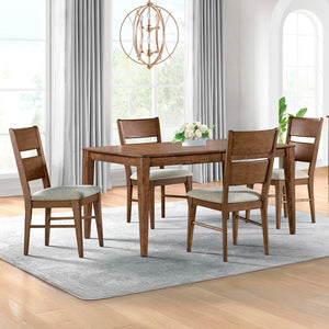 A room setting featuring Koloa Brown Ladderback Chair