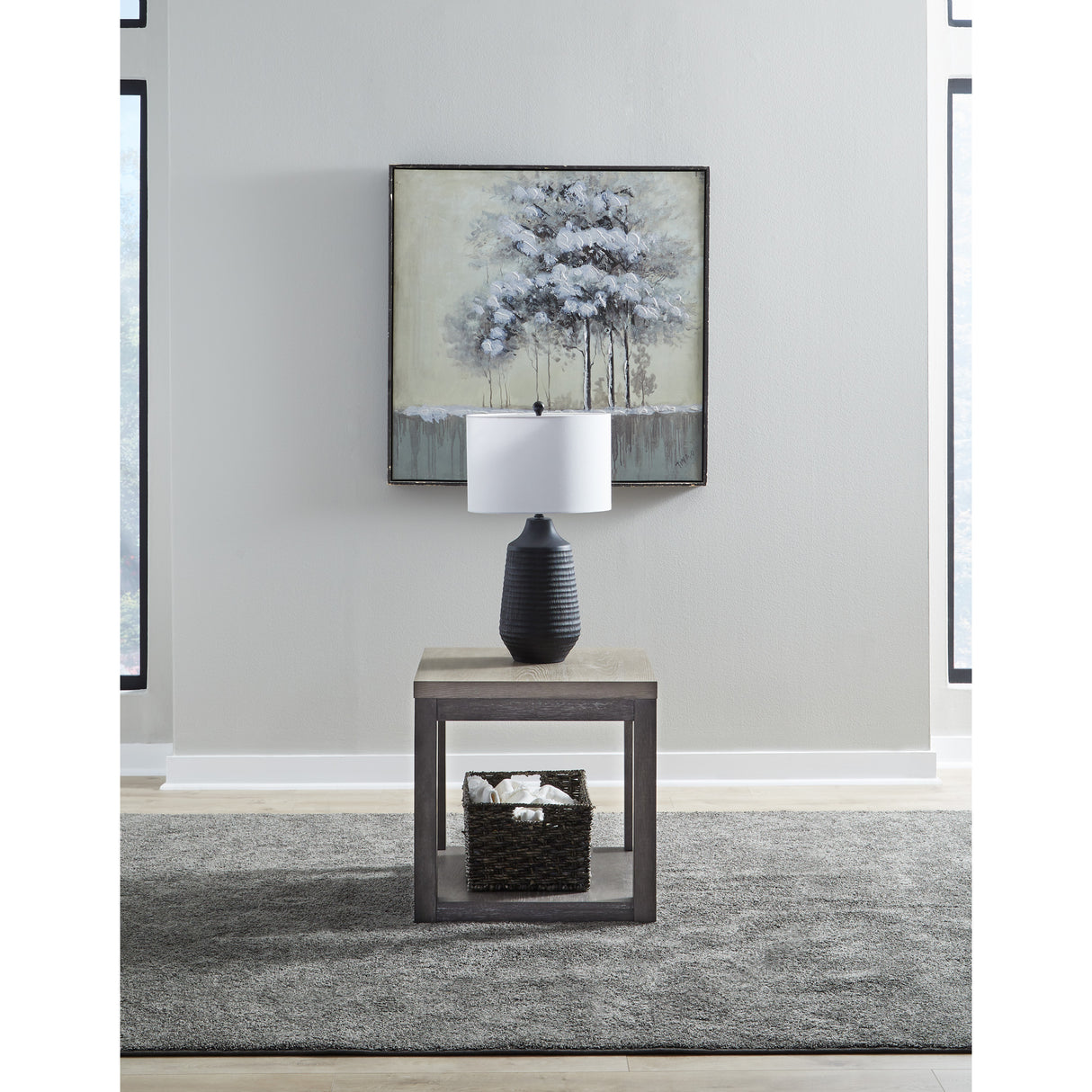 A room setting featuring Piedmont Charcoal End Table
