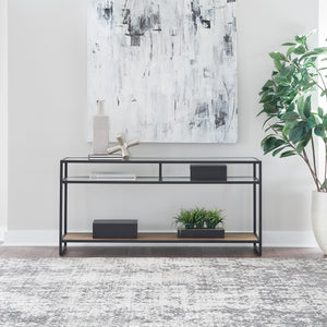 A room setting featuring Bedford Weathered Oak Sofa Table