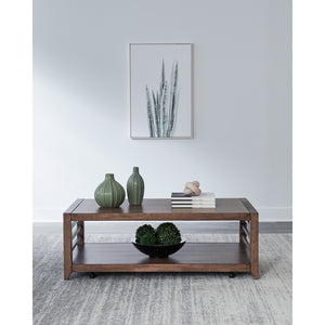 A room setting featuring Shaker Lakes Harvest Brown Coffee Table