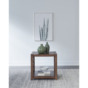 A room setting featuring Shaker Lakes Harvest Brown End Table