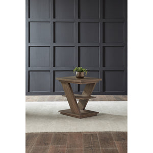 A room setting featuring Aspen Sky Saddle Brown Chairside Table