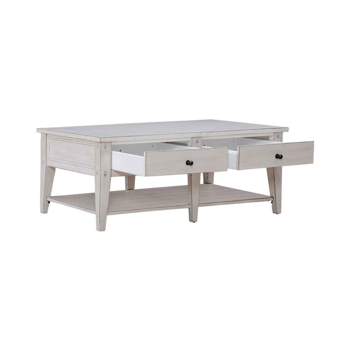 Detail view of Lake House Weathered White Coffee Table