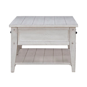 Side view of Lake House Weathered White Coffee Table
