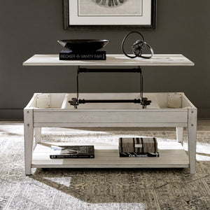 Room setting 2 featuring Lake House Weathered White Lift Top Coffee Table