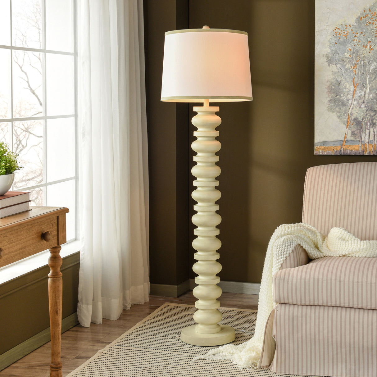 A room setting featuring Gambell Cream Floor Lamp