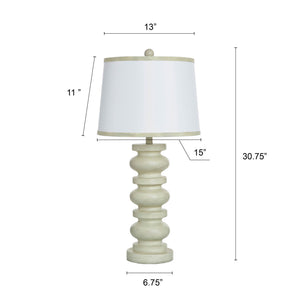 Detail image of Gambell Cream Table Lamp with overlay of product dimensions