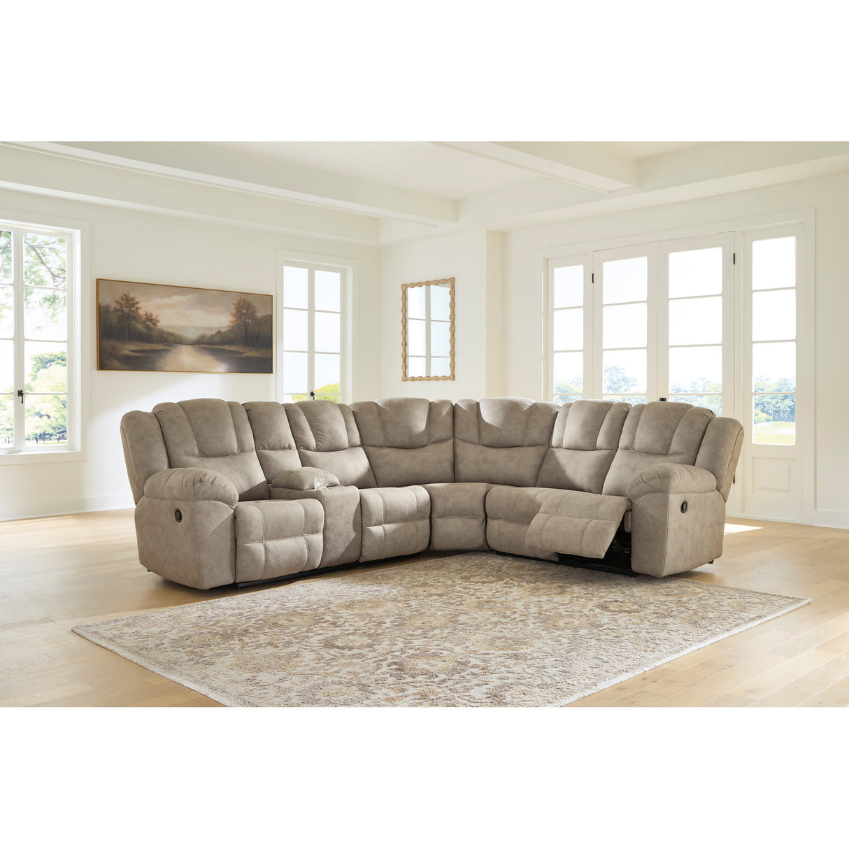 Room setting 2 featuring Pearce-Pike Birch 3 Piece Left Console Reclining Sectional