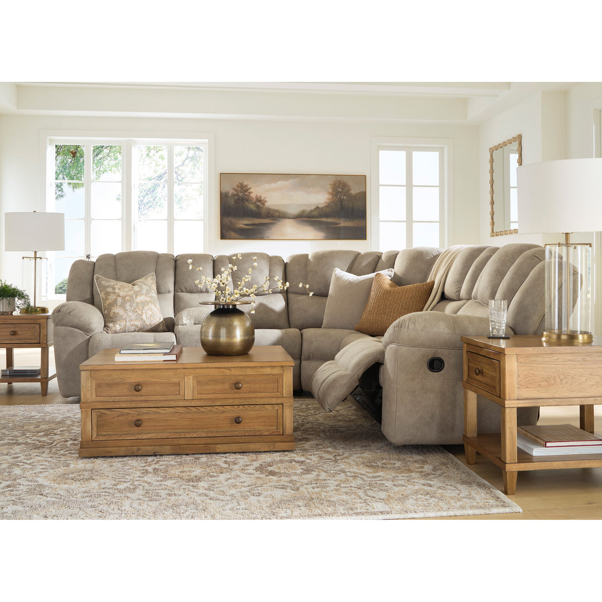 Room setting 3 featuring Pearce-Pike Birch 3 Piece Left Console Reclining Sectional