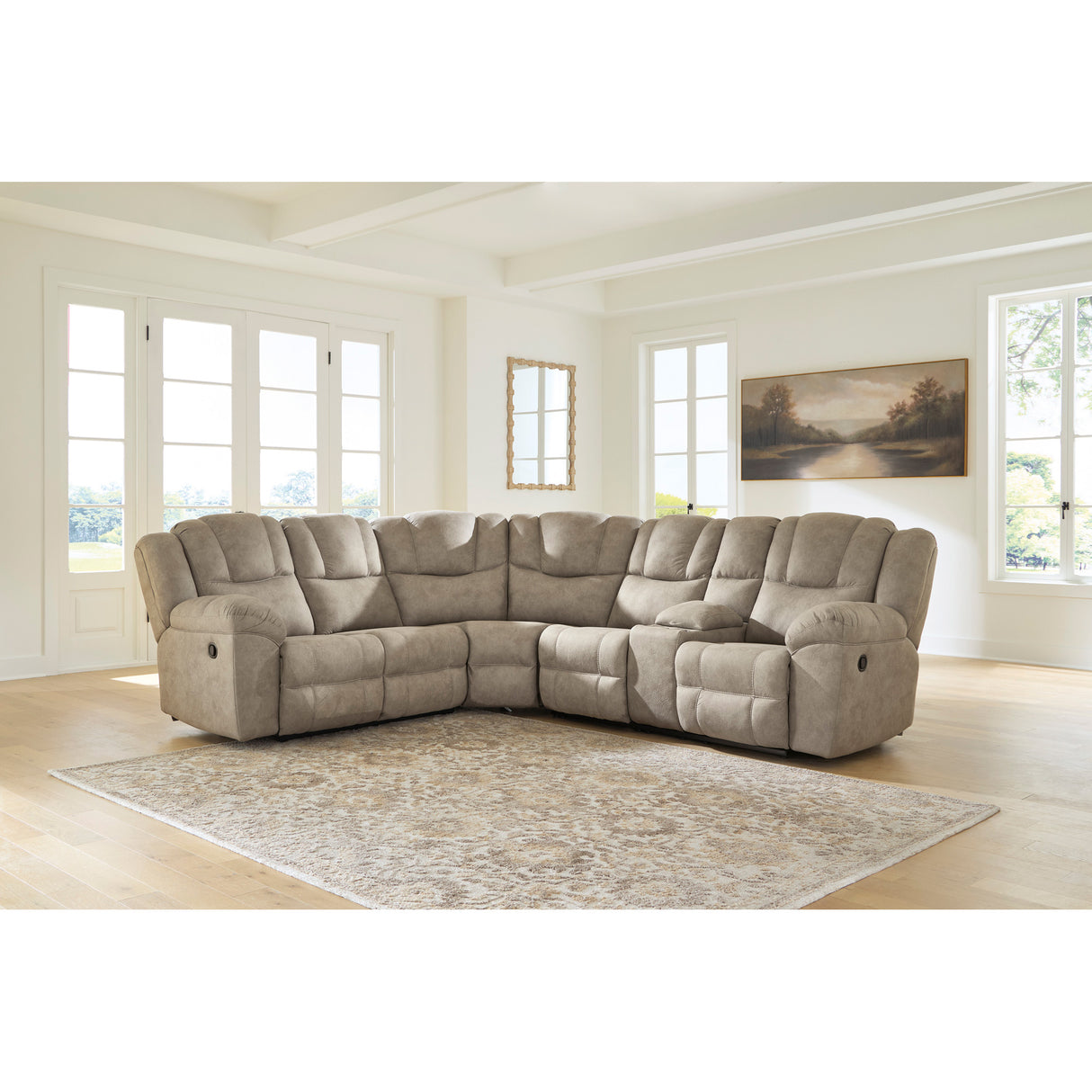 A room setting featuring Pearce-Pike Birch 3 Piece Right Console Reclining Sectional