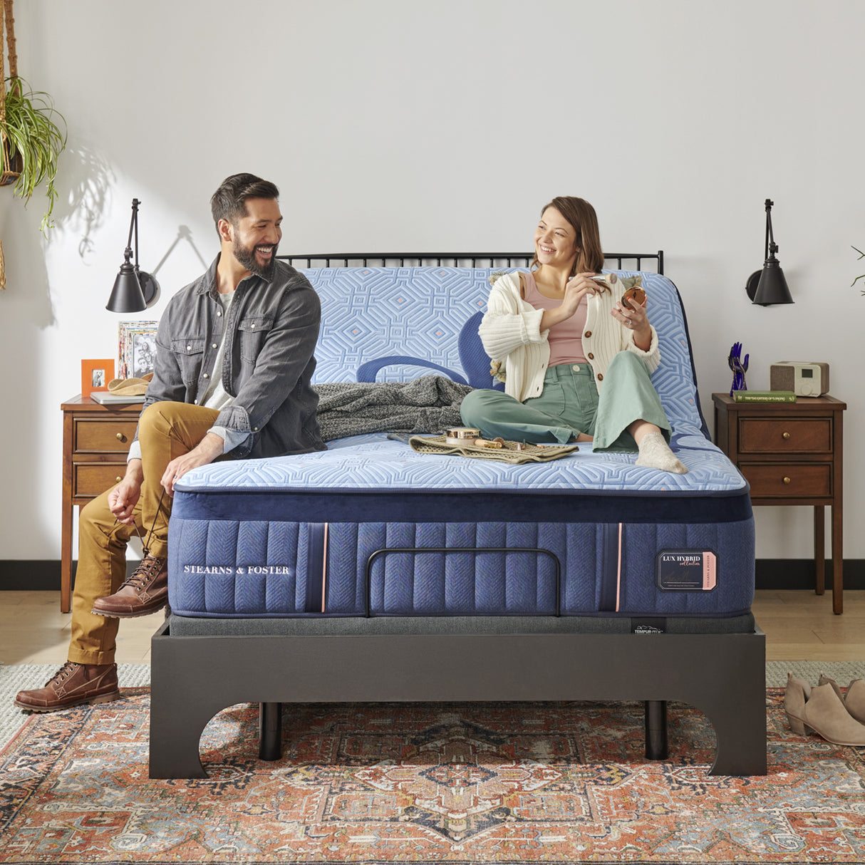 A room setting featuring Twin XL Blue Lux Hybrid Elite Medium Mattress