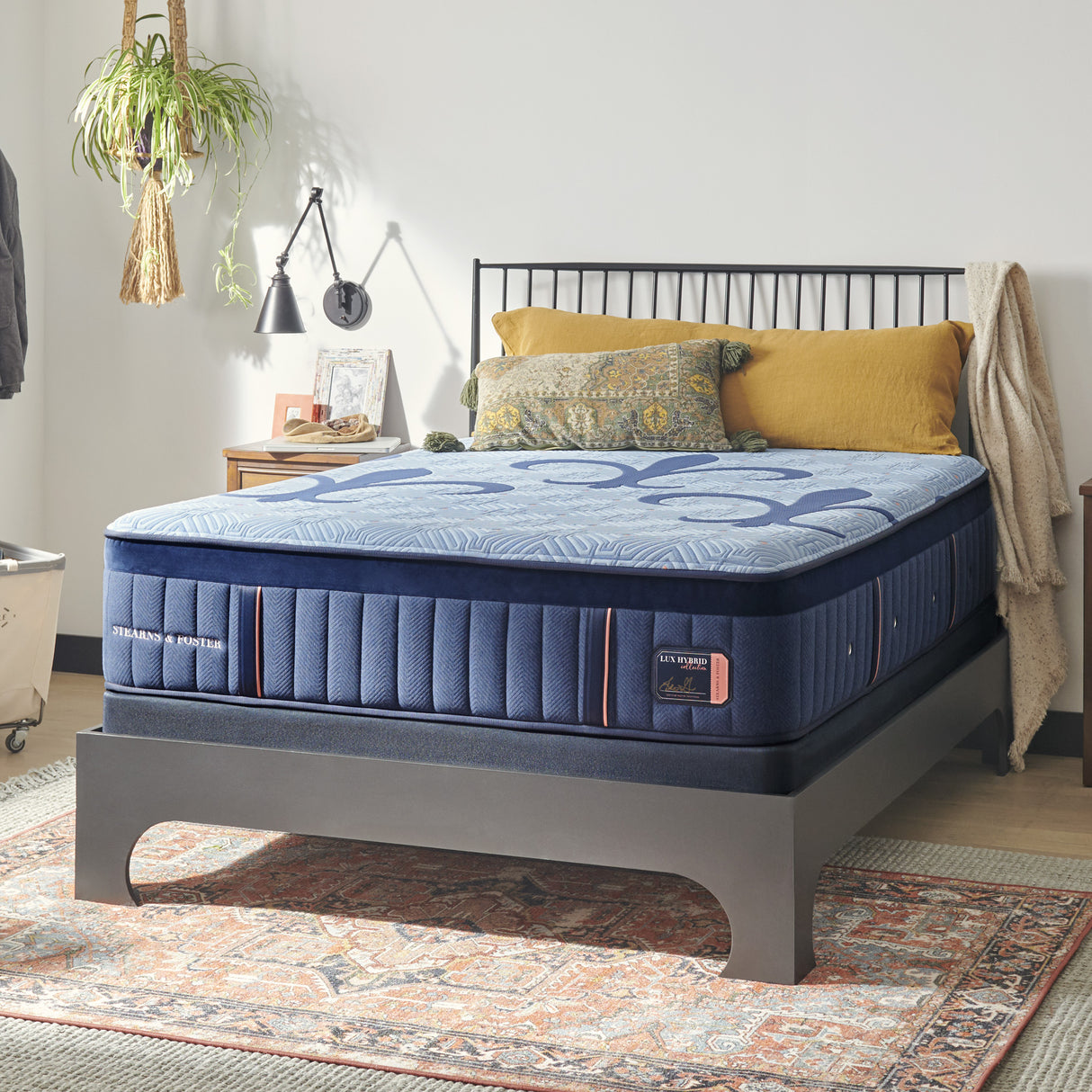 Front right view of Queen Blue Lux Hybrid Elite Medium Mattress