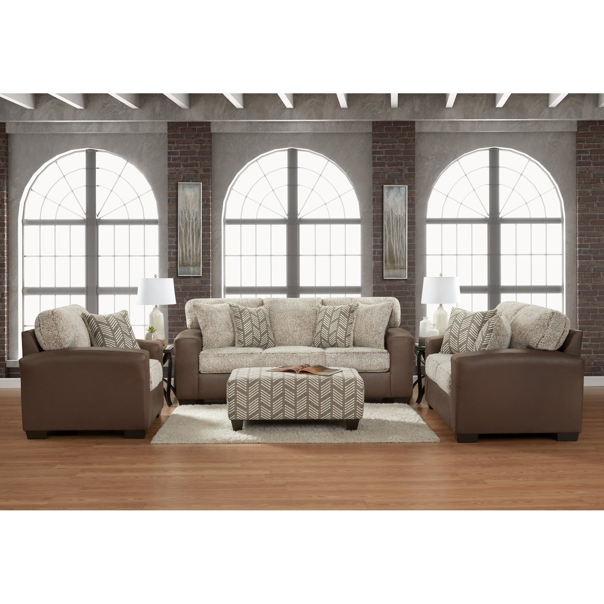 A room setting featuring Saddlebrook Shearling Mocha Chair