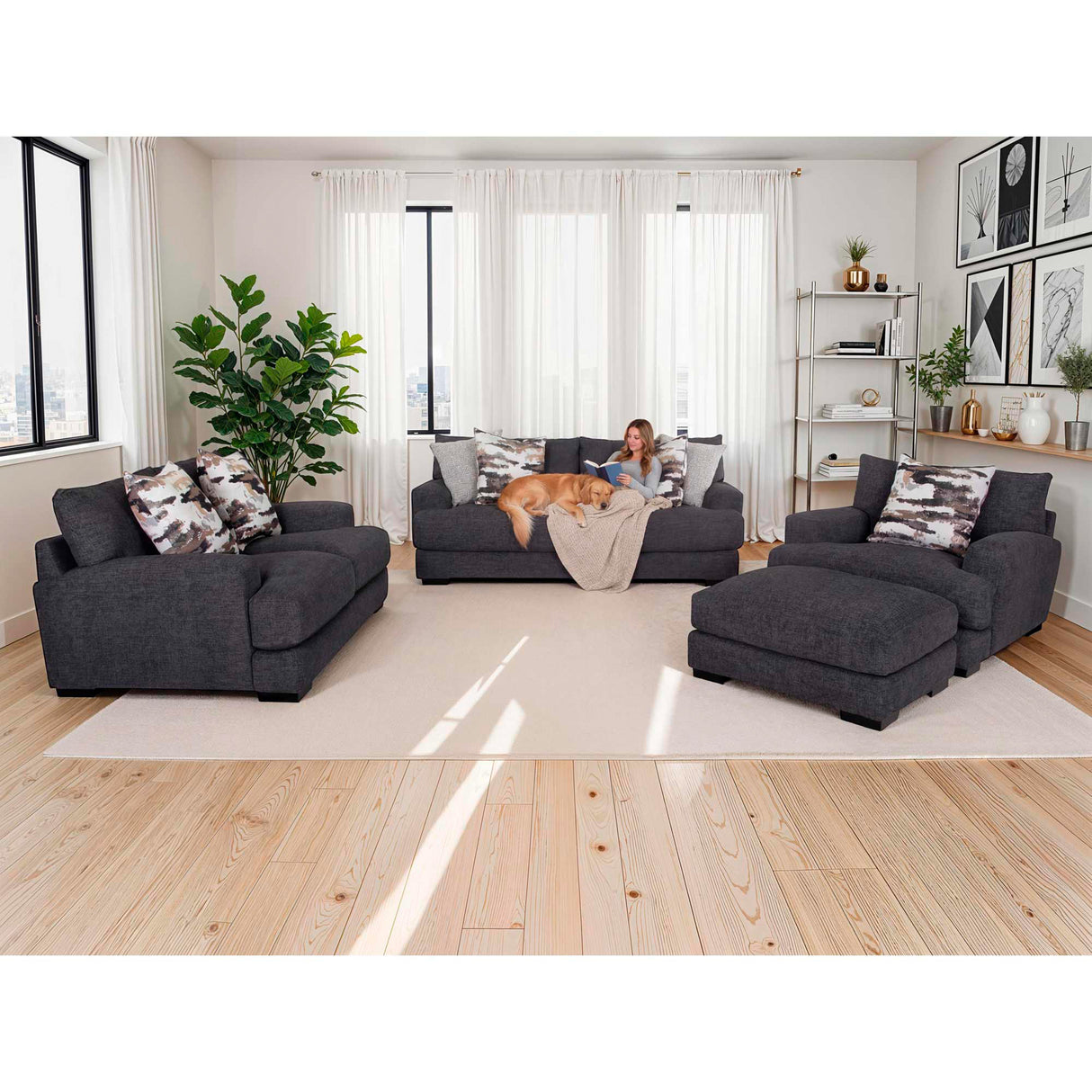 Room setting 4 featuring Wake Slate Oversized Chair