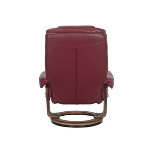 Back view of Hana Ruby Red Recliner with Ottoman