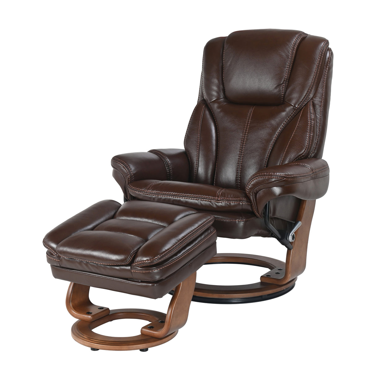 Front left view of Hana Chocolate Brown Recliner with Ottoman