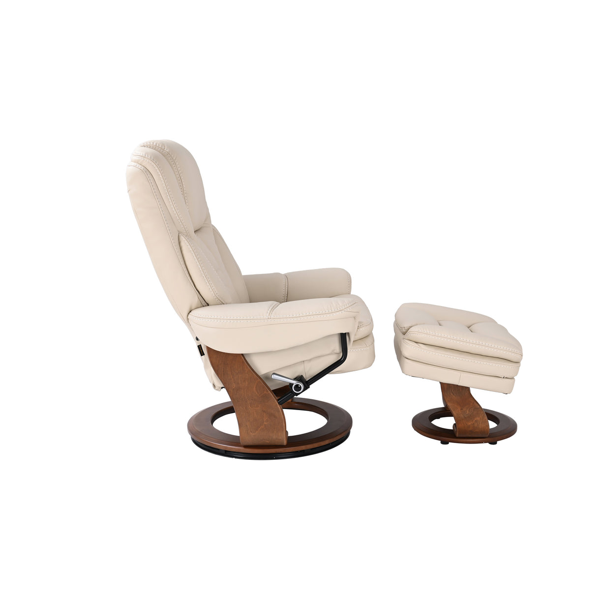 Side view of Hana Ivory Recliner with Ottoman