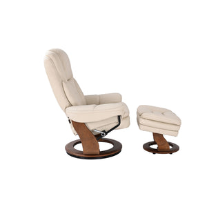 Side view of Hana Ivory Recliner with Ottoman