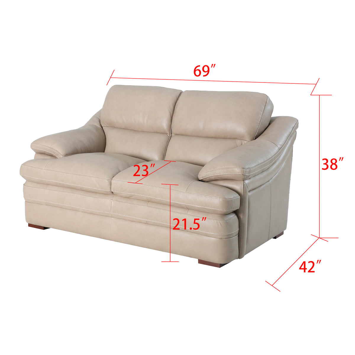 Detail image of Ellsworth Pebble Loveseat with overlay of product dimensions