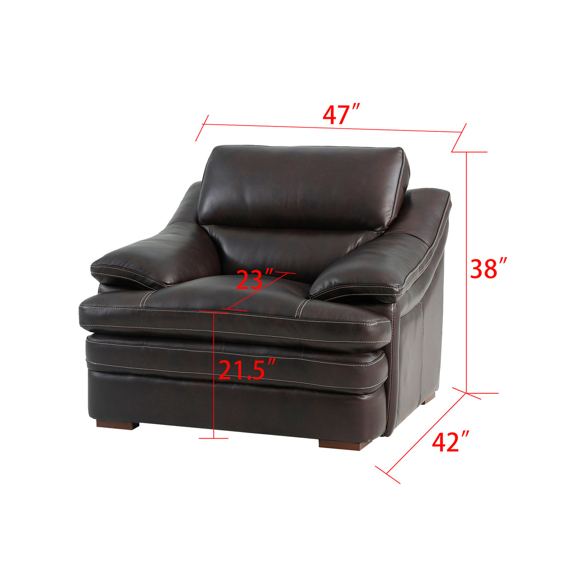 Detail image of Ellsworth Dark Brown Chair with overlay of product dimensions