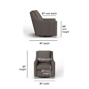 Detail view of Murph Dark Stone Leather Swivel Glider