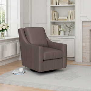 A room setting featuring Murph Dark Stone Leather Swivel Glider