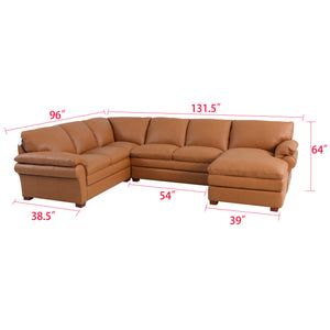 Detail image of Moldova Antelope 3 Piece Right Chaise Sectional with overlay of product dimensions