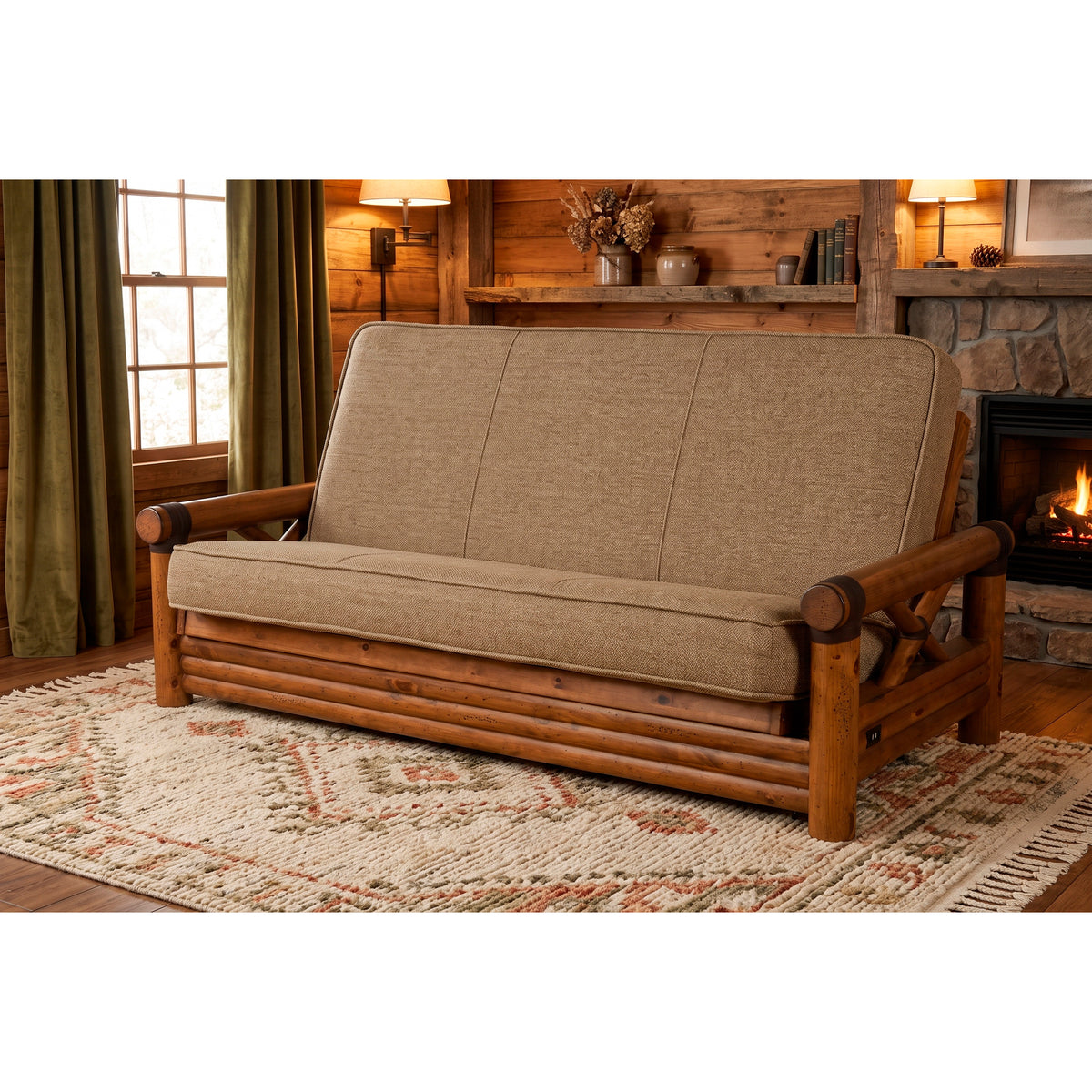 A room setting featuring Natural Beauty Taupestone Studio Sleeper Futon Mattress