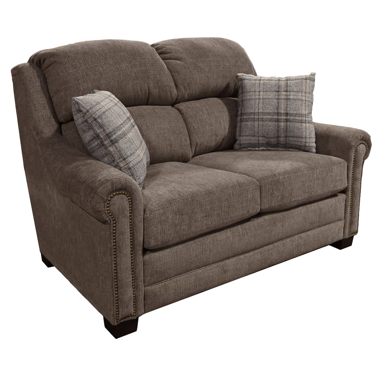 Front right view of Redcliffe Truffle Nail Head Loveseat